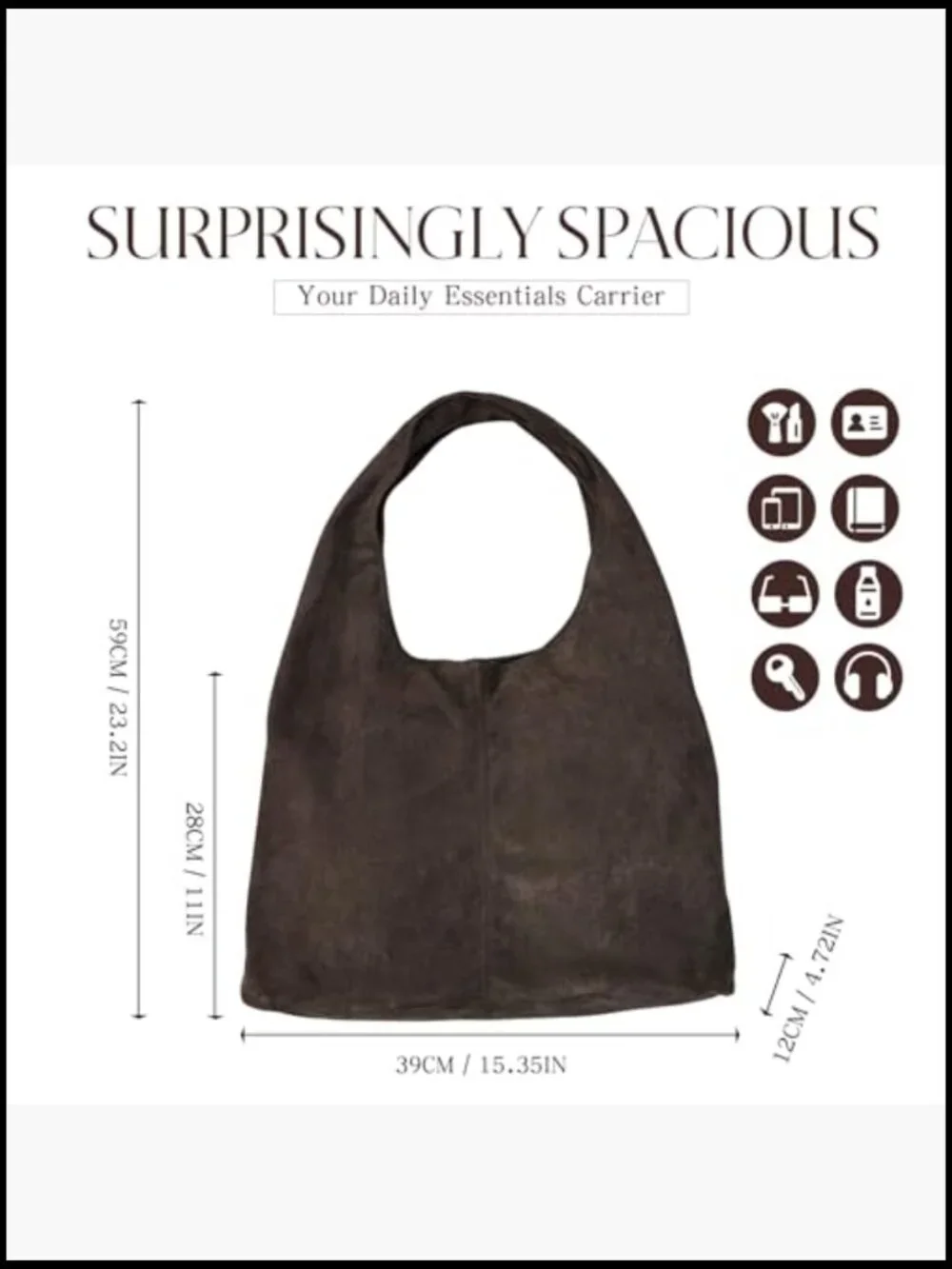 Faux Suede Slouchy Crescent Hobo Bag Shoulder Purse Trendy Vegan Handbag